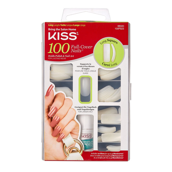 Kiss Full Cover Nails 100 Tips Long Length Long Square - ikatehouse
