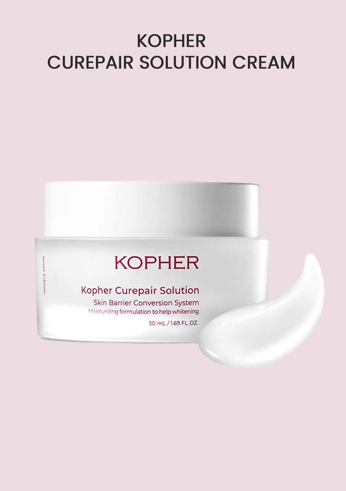 Kopher Curepair Solution Cream jar with cream smear on pink background