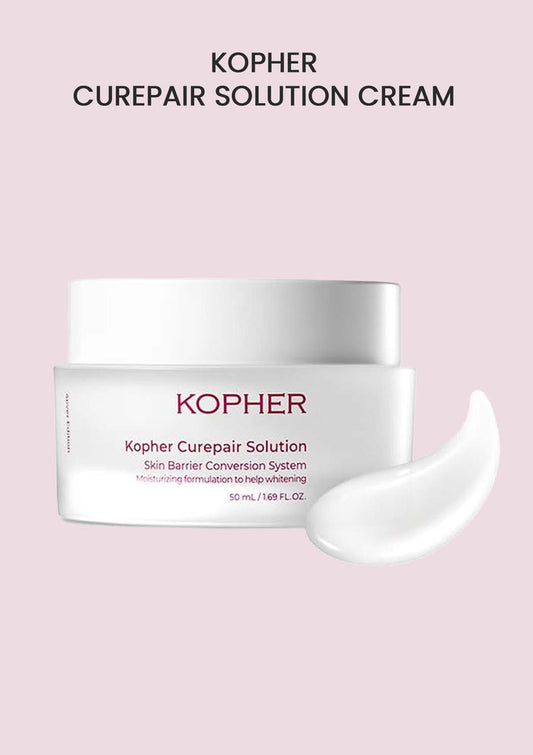 Kopher Curepair Solution Cream jar with cream smear on pink background