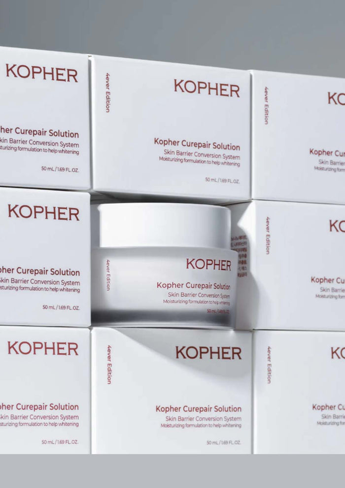 Kopher Curepair Solution packaging on a gray background
