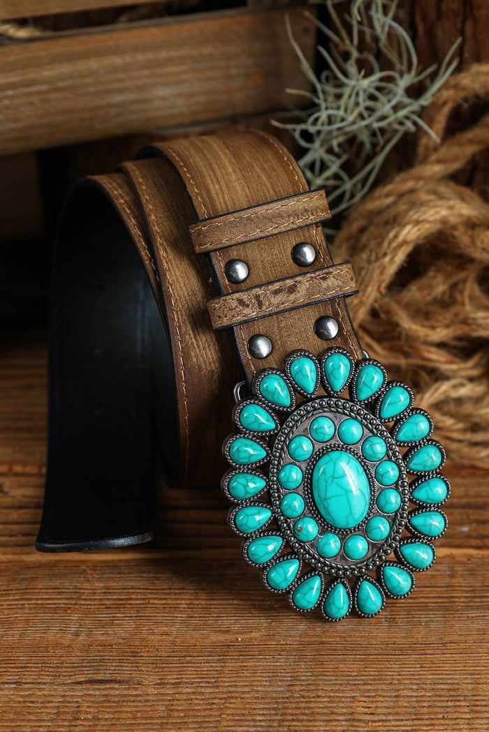 Little Daisy Closet Western turquoise decor retro wide belt with bold turquoise color and vintage-inspired design.