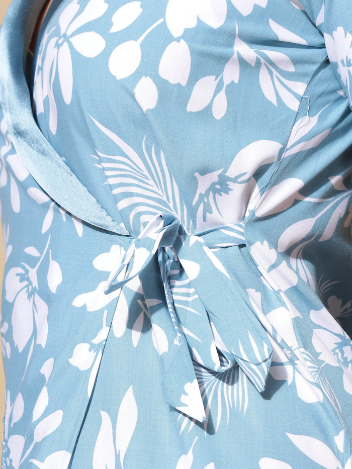 PV Housecoat  Leaf Blue: Tranquil Robe with Botanical Beauty- 9shines label