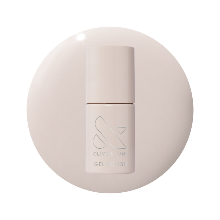 Bottle of LHG - Gel polish in soft grey neutral with a subtle pink undertone on matching light background