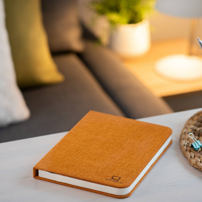 Gingko Design linen fabric smart book light lamp with soft glow and sleek design, perfect for reading and ambient lighting.