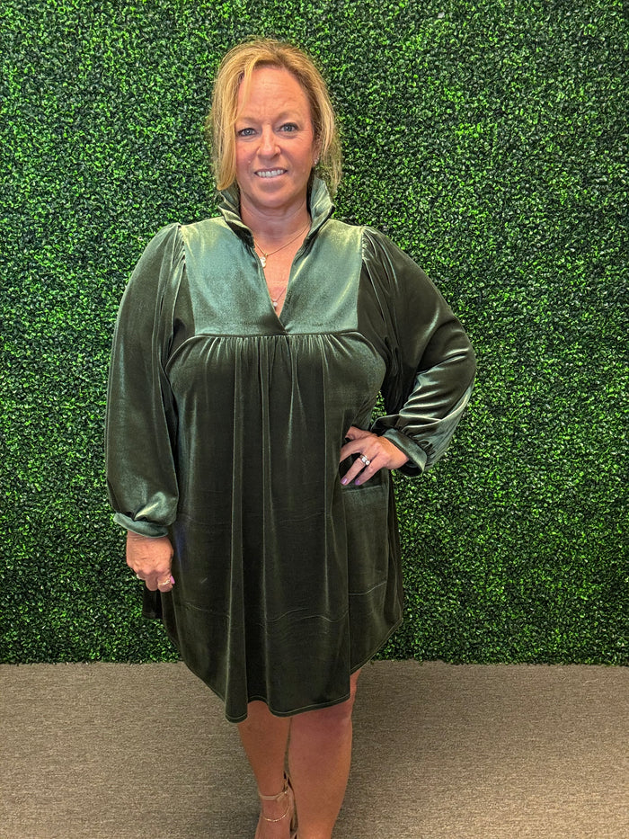 Lux  Olive Velvet Dress