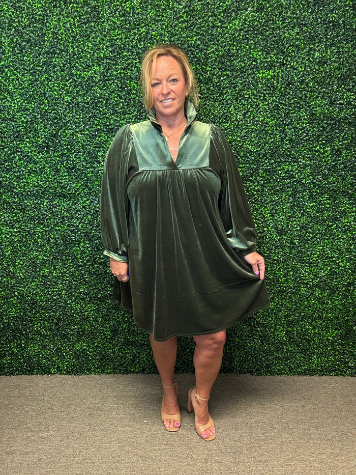 Lux  Olive Velvet Dress