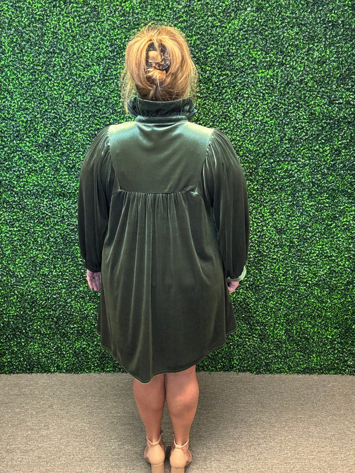 Lux  Olive Velvet Dress