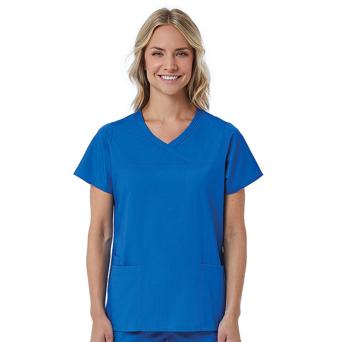 Maevn Red Panda Mock Wrap Scrub Top