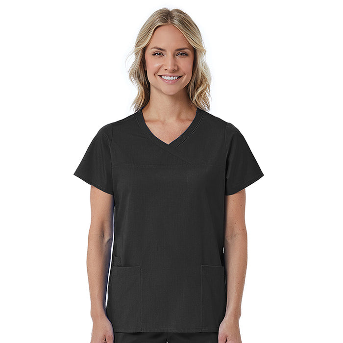 Maevn Red Panda Mock Wrap Scrub Top