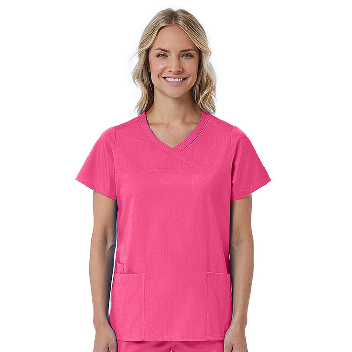 Maevn Red Panda Mock Wrap Scrub Top