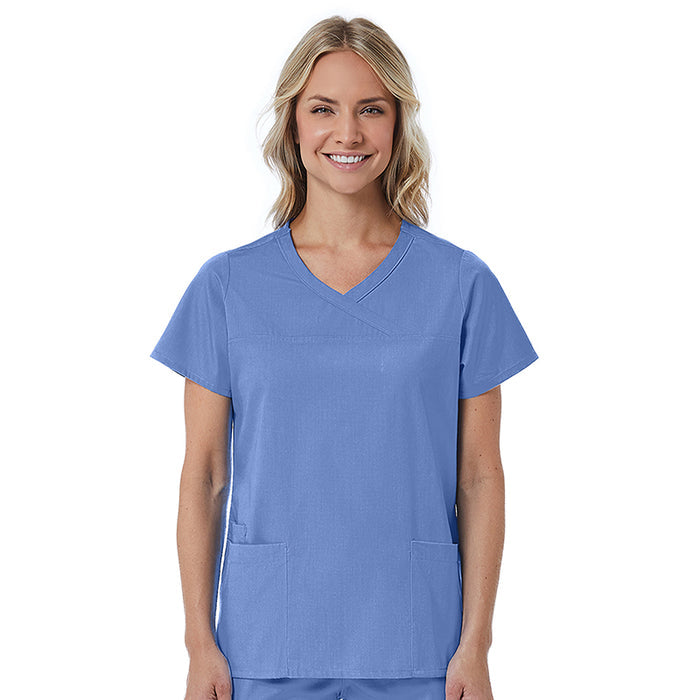 Maevn Red Panda Mock Wrap Scrub Top