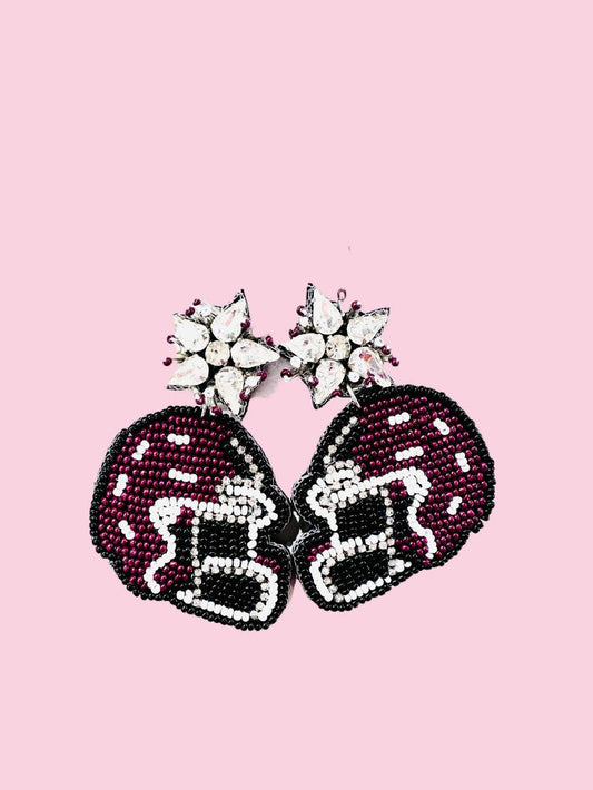 Maroon beaded earrings by Camel Threads featuring intricate beadwork and dangle design, perfect for stylish accessories.