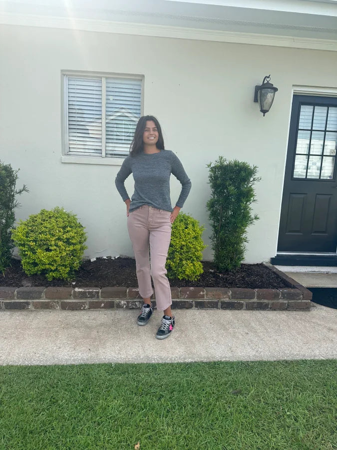 Mauve Mid Rise Denim Pant