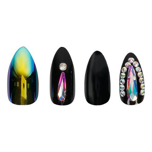 Metallic Mirror Effect 3D Shining Stone Long Almond Design Press On Nail Tips 24 Nails - ikatehouse