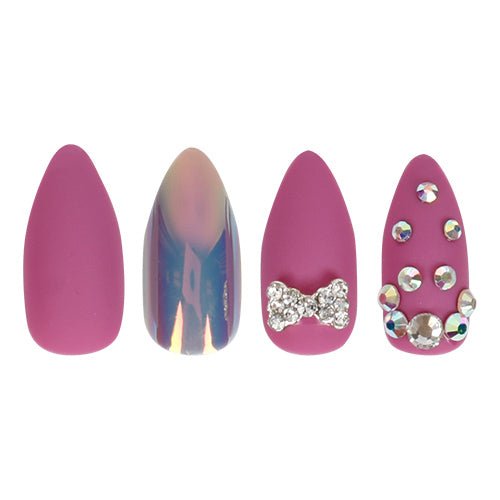 Metallic Mirror Effect 3D Shining Stone Long Almond Design Press On Nail Tips 24 Nails - ikatehouse