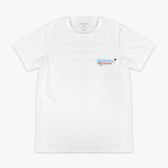 Graphic tee with “Miami Marlins Drip” design — front view
