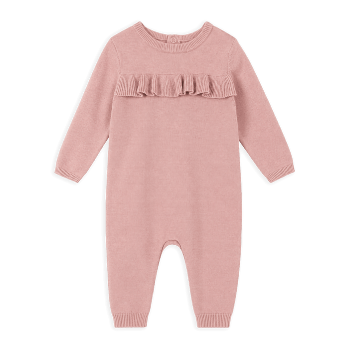 Milan Earthy Sweater Knit Ruffle Baby Jumpsuit, Organic Cotton