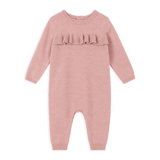 Milan Earthy Sweater Knit Ruffle Baby Jumpsuit, Organic Cotton