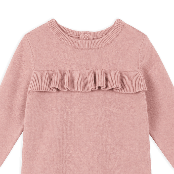 Organic Cotton Milan Earthy Sweater Knit Ruffle Baby Jumpsuit, Detail