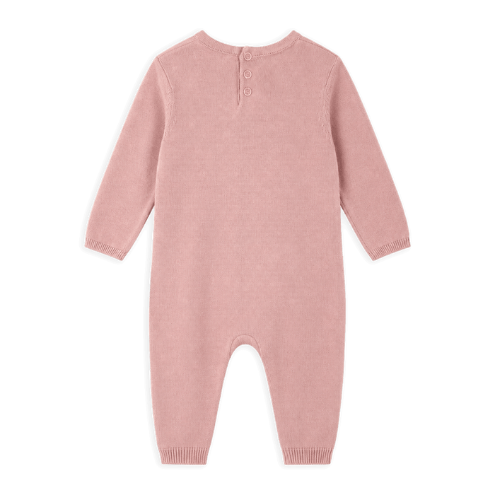 Organic Cotton Milan Earthy Sweater Knit Ruffle Baby Jumpsuit, Back