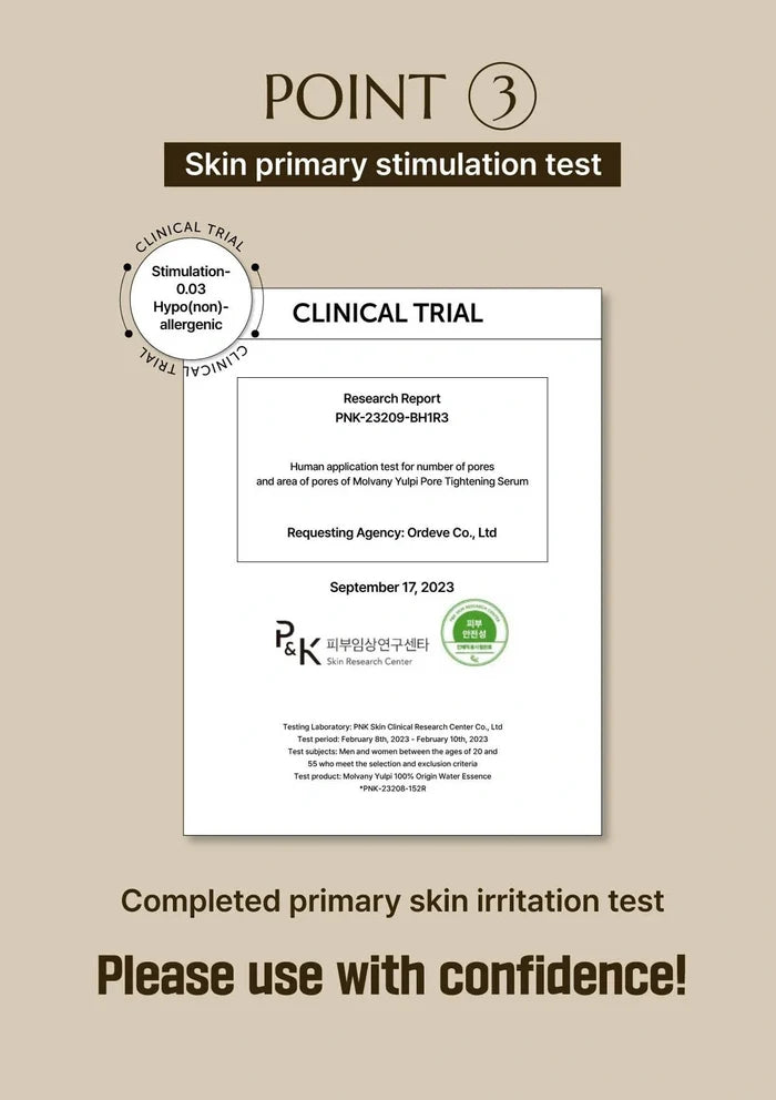 Clinical trial report for skin primary stimulation test on a beige background