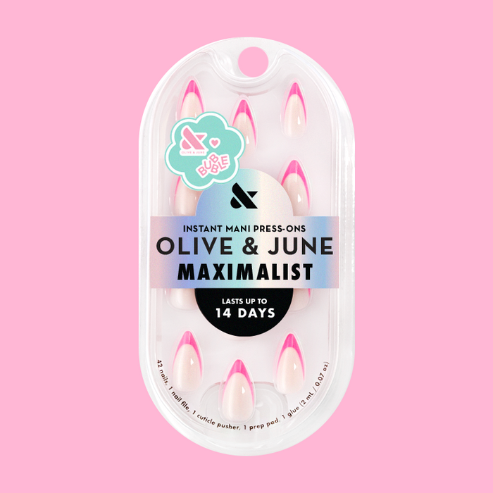 Neon Pink French - Press-On | Medium | Stiletto false nails with bright neon pink tips for easy at-home manicure