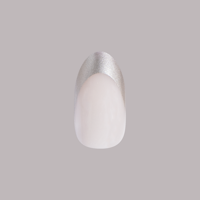 Neutral Chrome French - Press-On | Medium | Oval medium oval press-on nail with shimmery silver tip for easy manicure at home