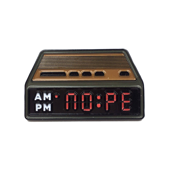 Kolorspun Pins Nope Alarm Clock golf ball marker with magnetic hat clip, featuring a unique alarm clock design for golfers.