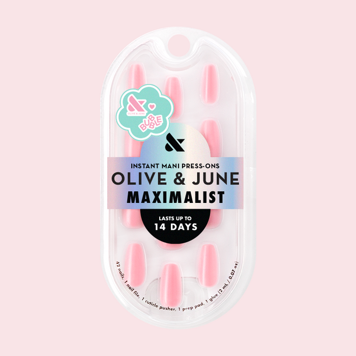 O&J Pink - Press-On | Medium | Coffin set with sweet cotton candy pink false nails for easy at home mani use