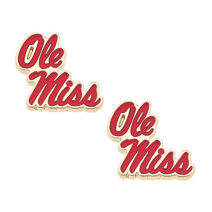Ole Miss Rebels Enamel Logo Stud Earrings in Shiny Gold