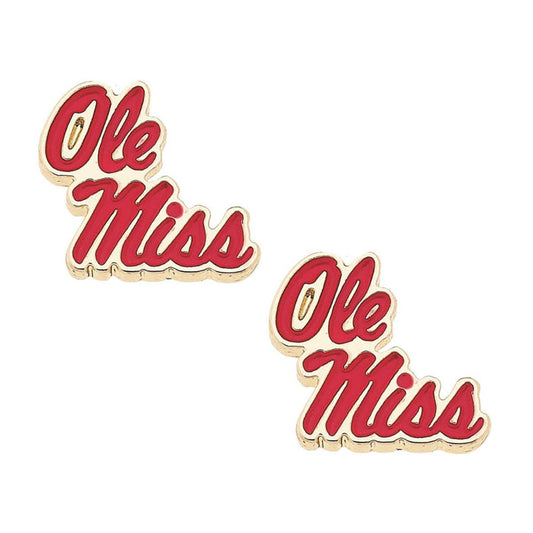 Ole Miss Rebels Enamel Logo Stud Earrings in Shiny Gold