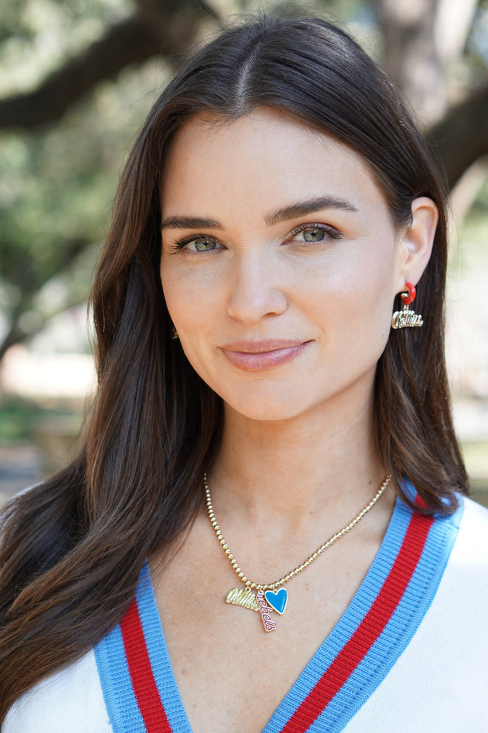 Ole Miss Rebels Logo Huggie Hoop Earrings in Red/Shiny Gold