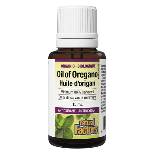Bottle of Natural Factors Organic Oil of Oregano 15ml