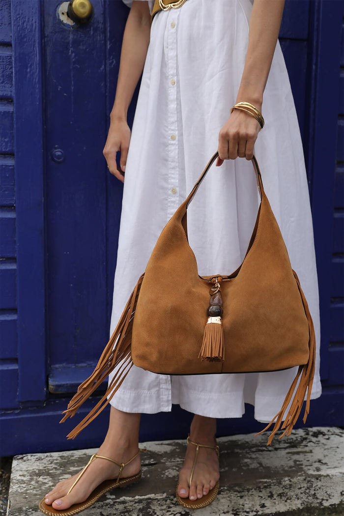 Paloma Tan Suede Fringe Shoulder Bag
