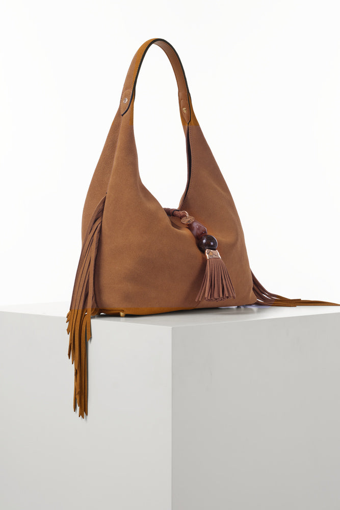 Paloma Tan Suede Fringe Shoulder Bag