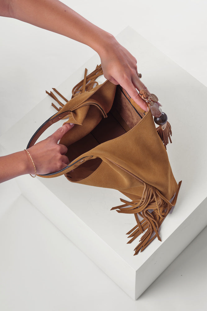 Paloma Tan Suede Fringe Shoulder Bag