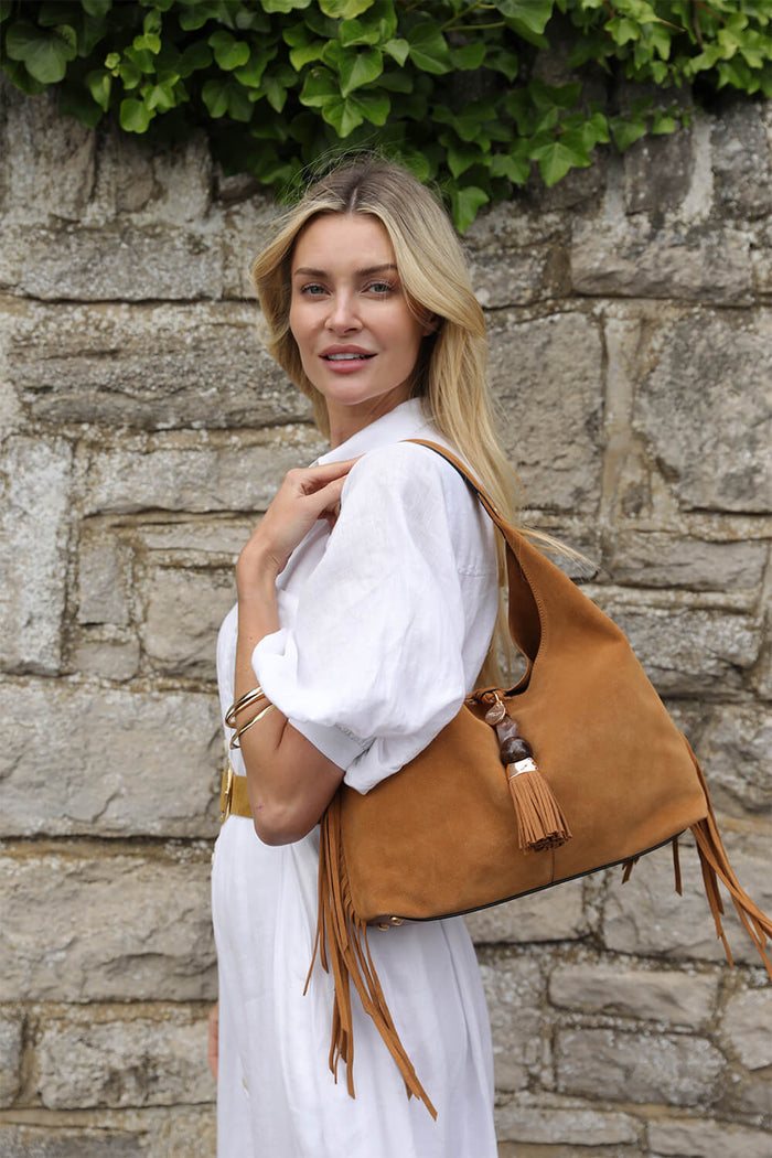 Paloma Tan Suede Fringe Shoulder Bag