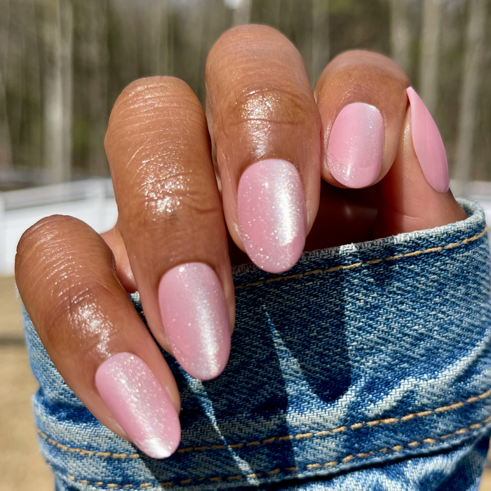 Peach Illusion French - Press-On | Medium | Oval pinky peach medium oval press-on nails with velvet finish and subtle french manicure effect