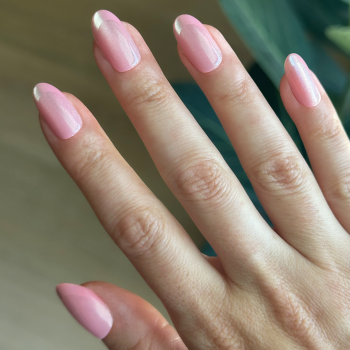 Peach Illusion French - Press-On | Medium | Oval pinky peach medium oval press-on nails with velvet finish and subtle french manicure effect