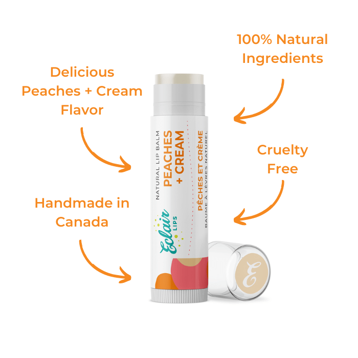 Eclair Lips Peaches + Cream lip balm, natural, cruelty-free.