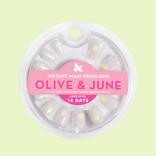 Perfect Serve - Press-On | Extra Short | Squoval with sheer neutral base and bright yellow-green tennis ball accents for easy manicure