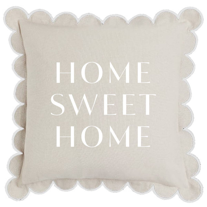 Pair of decorative pillows from Soiree Sisters with "Home Sweet Home" embroidery, soft fabric, and cozy design for home decor.