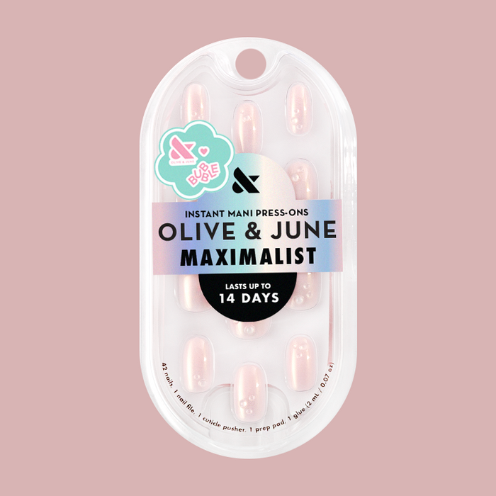 Pink Bubble Pearlescent - Press-On | Short | Round with shimmery pink finish and bubble detail in clear packaging
