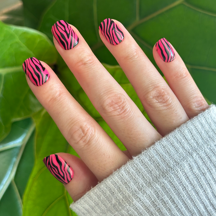 Pink Zebra | Extra Short | Squoval - Tab Press-On