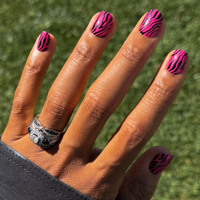 Pink Zebra | Extra Short | Squoval - Tab Press-On