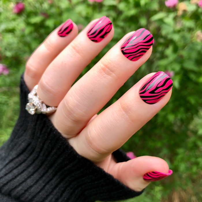Pink Zebra | Extra Short | Squoval - Tab Press-On