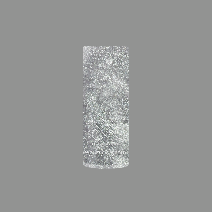 Platinum Velvet - Gel bottle filled with sheer silver shimmer magnetic gel polish with sparkling effect