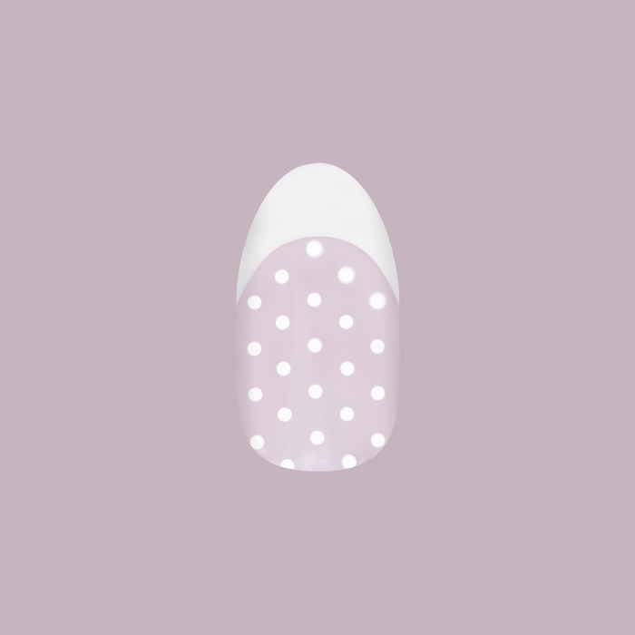 Polka Dot Tights - Press-On | Medium | Oval press-on nail with chrome french tip and small white polka dot pattern manicure