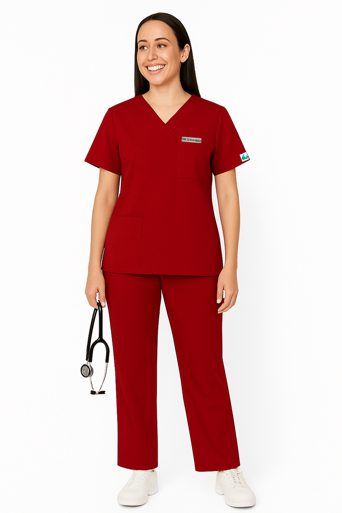 PRESTIGE 4 POCKET V NECK (RED) WOMEN SCRUB
