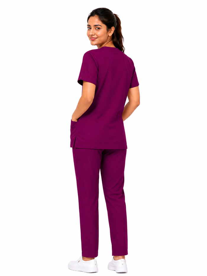 PRESTIGE 4 POCKET V NECK (WINE) WOMEN SCRUB